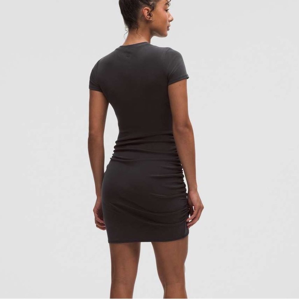 Lululemon charcoal black drapey ruched side wrap dress - Picture 2 of 7